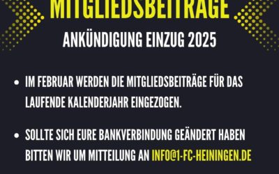 Ankündigung Einzug der Mitgliedschaftsbeiträge im Februar